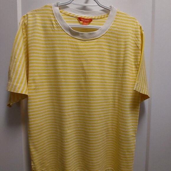 JOE FRESH Women's 100% Cotton Yellow/White Stripes Short Sleeves T-Shirt - S/P - Picture 2 of 9
